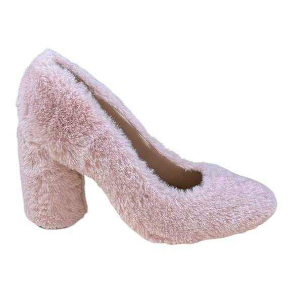 Aldo Fuzzy Fur Pink Block Heels - Picture 1 of 5
